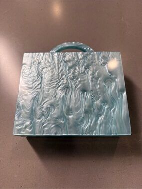 Swirled Aqua Acrylic Top Handle Box Bag
